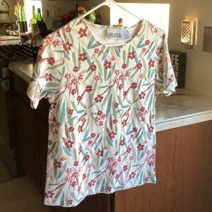 Russ Floral Short Sleeve Tee - White, Red, Green